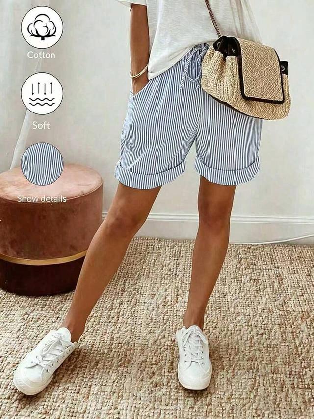 women's loose striped cotton shorts with pockets