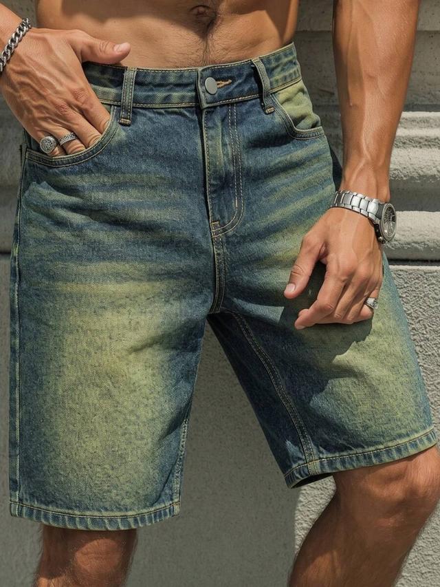 men's street style casual blue denim shorts