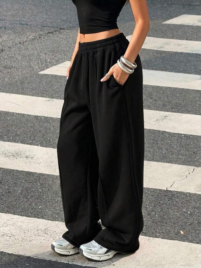 women's casual loose plain color drawstring waist sweatpants