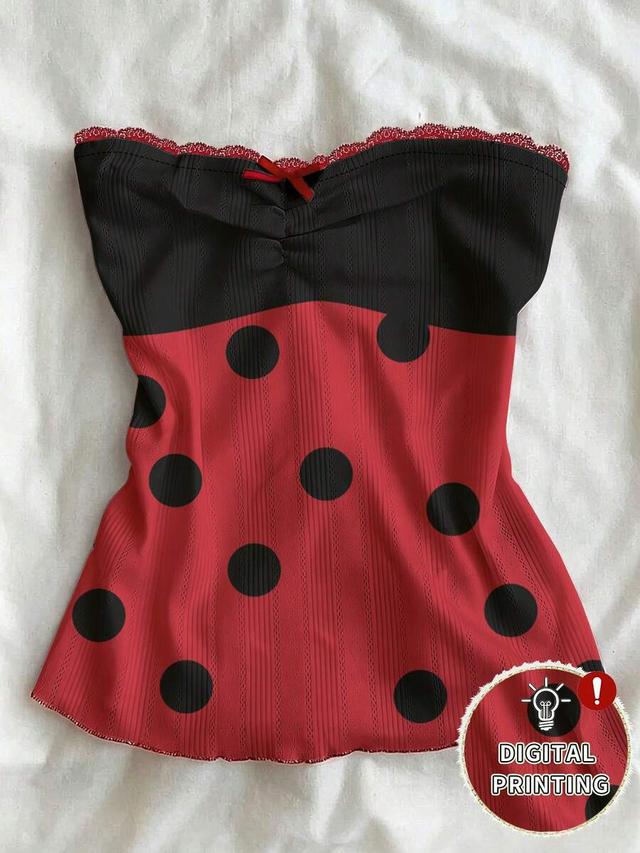 islasuriya y2k black red polka dot lace tube top