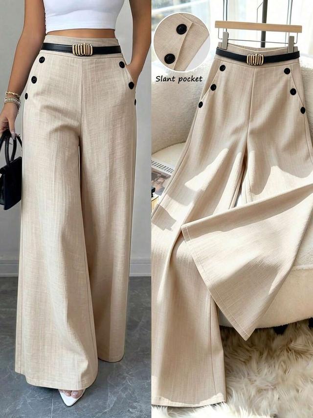 beige high-waisted wide leg commuter trousers
