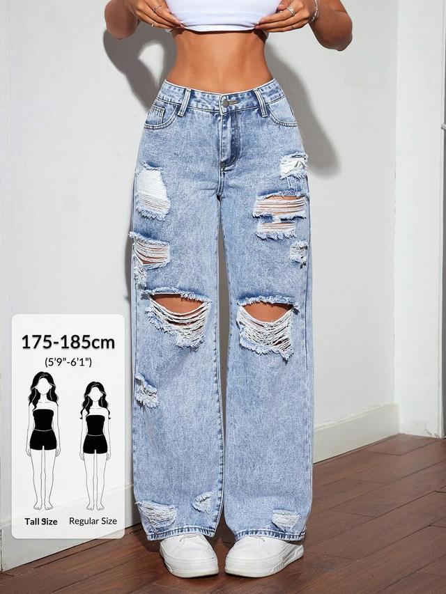 light wash distressed straight leg denim jeans