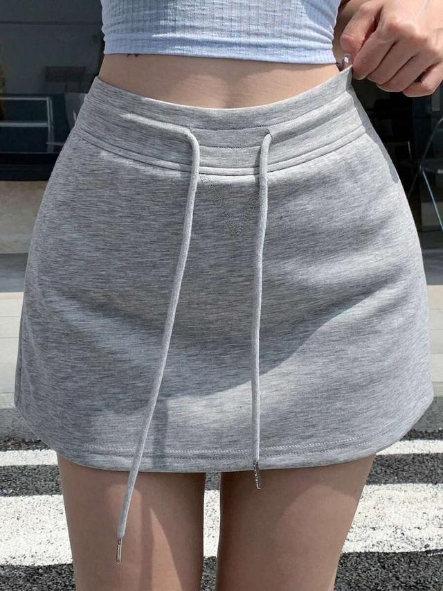 grey drawstring waist sporty casual pencil skirt