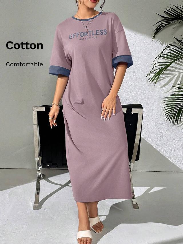 mulvari mauve letter print drop shoulder t-shirt dress