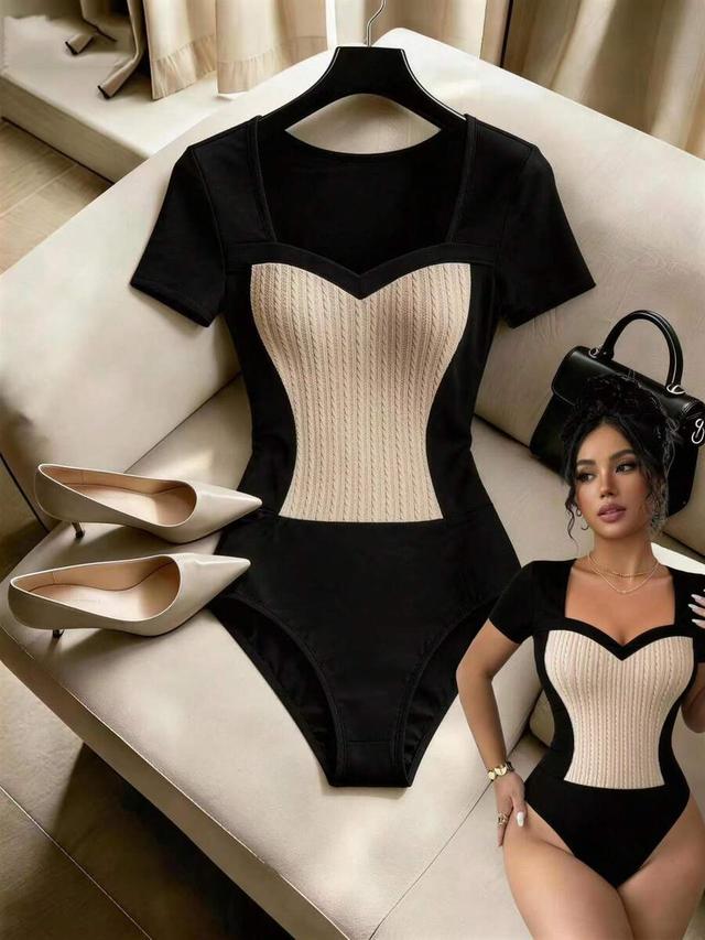 color-block corset-style bodysuit with textured panel