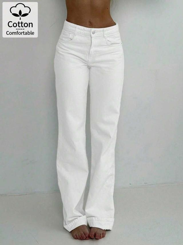 women's white straight-leg slim fit denim jeans