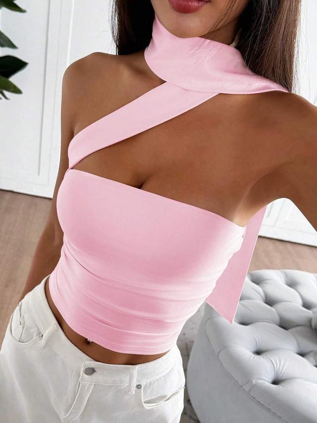 women's pink knit strapless tank top