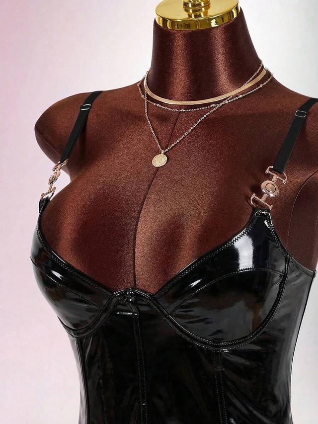 pink latex bustier style bodycon slip dress