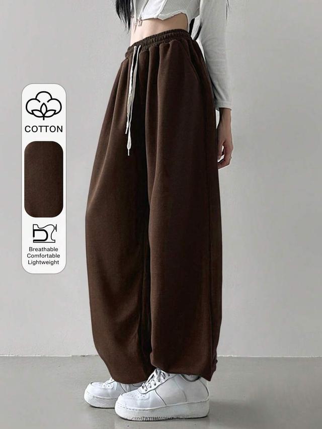 brown casual drawstring wide leg sweatpants