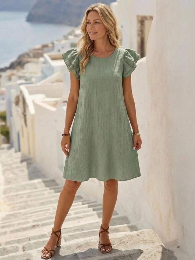 sage green textured cotton boho mid-length dress