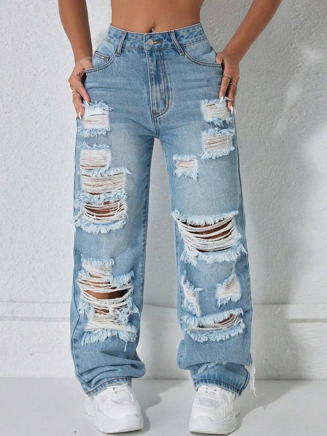 y2k vintage high waist distressed straight leg jeans