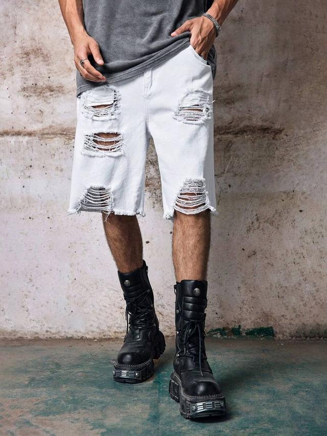 white distressed denim casual summer jorts