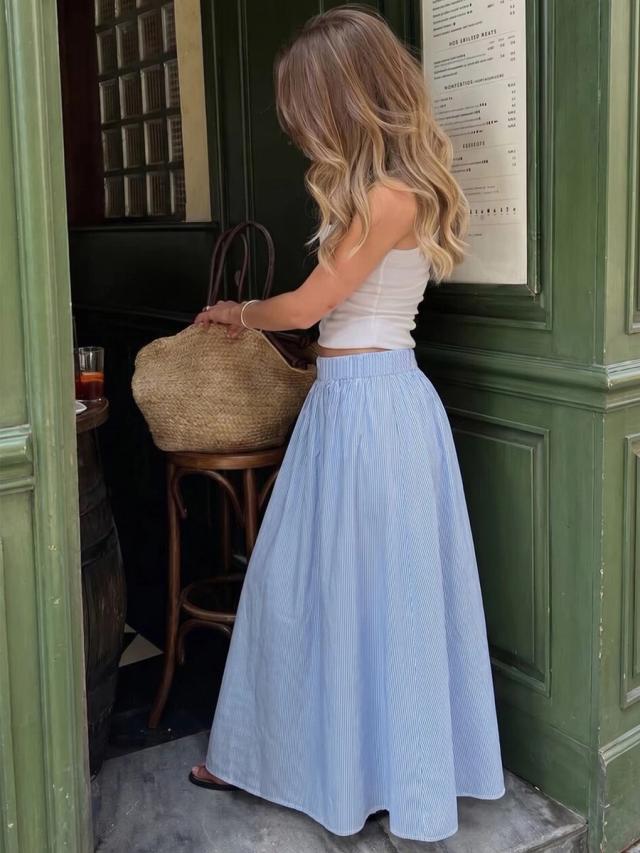 romantic elegant blue and white striped maxi skirt