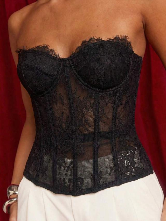 black lace strapless corset top