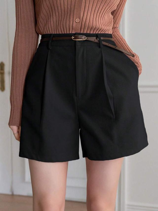 solid black high waist pleated tailored shorts