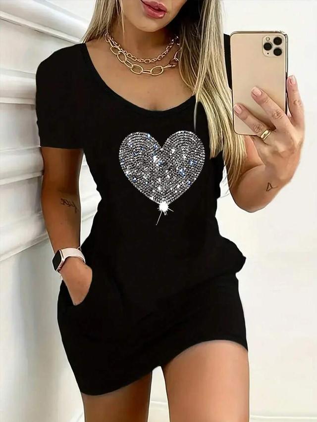 black heart short sleeve casual summer dress