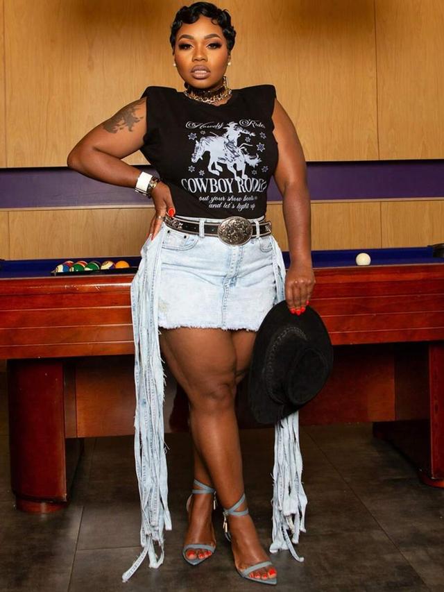 light blue women's sexy fashion ripped fringe denim skirt