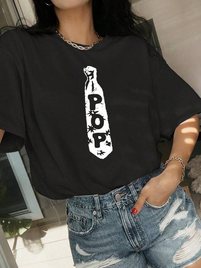 black pop bottle printed black cotton t-shirt
