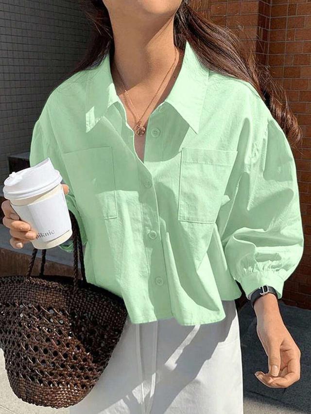 jouncy women's solid light green single-breasted shirt