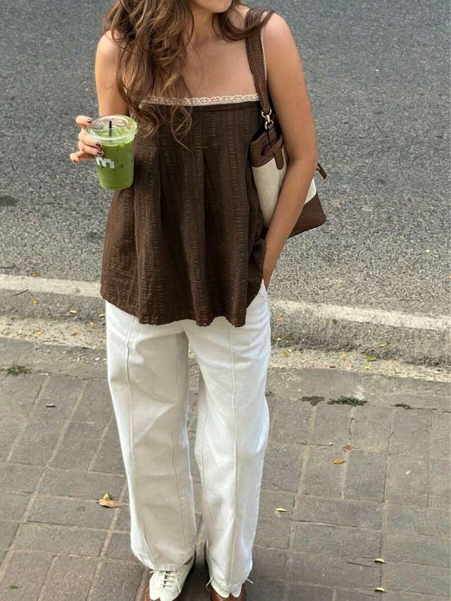 women's sleeveless woven fabric lace strap top