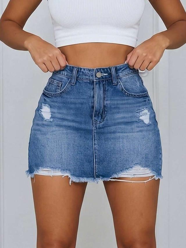 distressed high waist frayed hem denim mini skirt