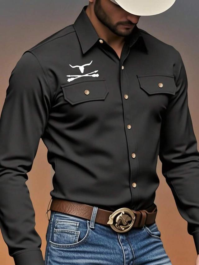 black western-style floral heat-transfer long-sleeve shirt
