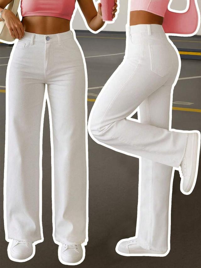 retro american street style white straight leg jeans
