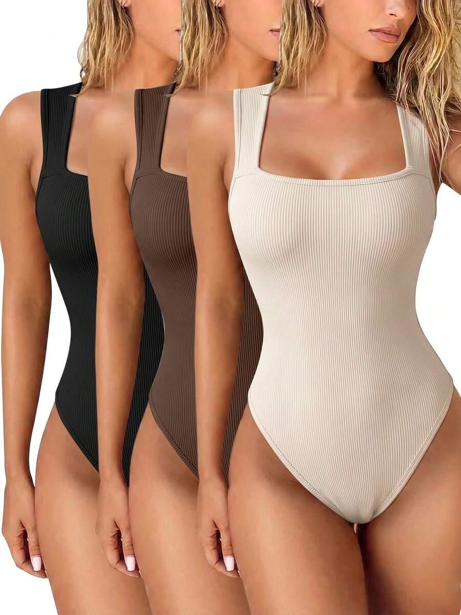 brown minimalist ribbed sleeveless bodysuit