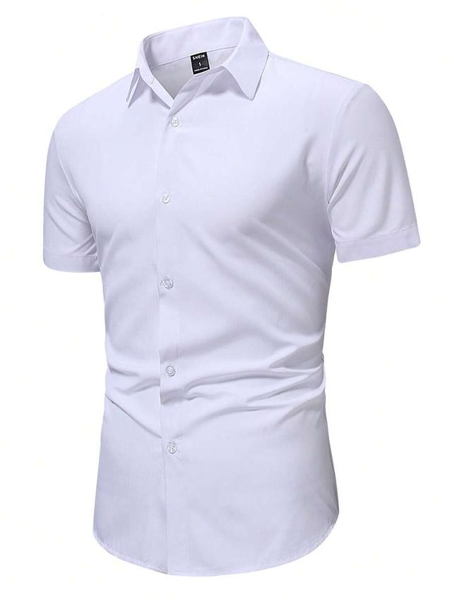 white solid short sleeve button up dress shirt