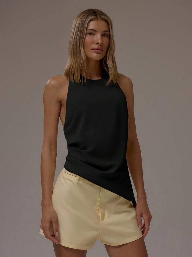 musera black halter high neck asymmetric hem top