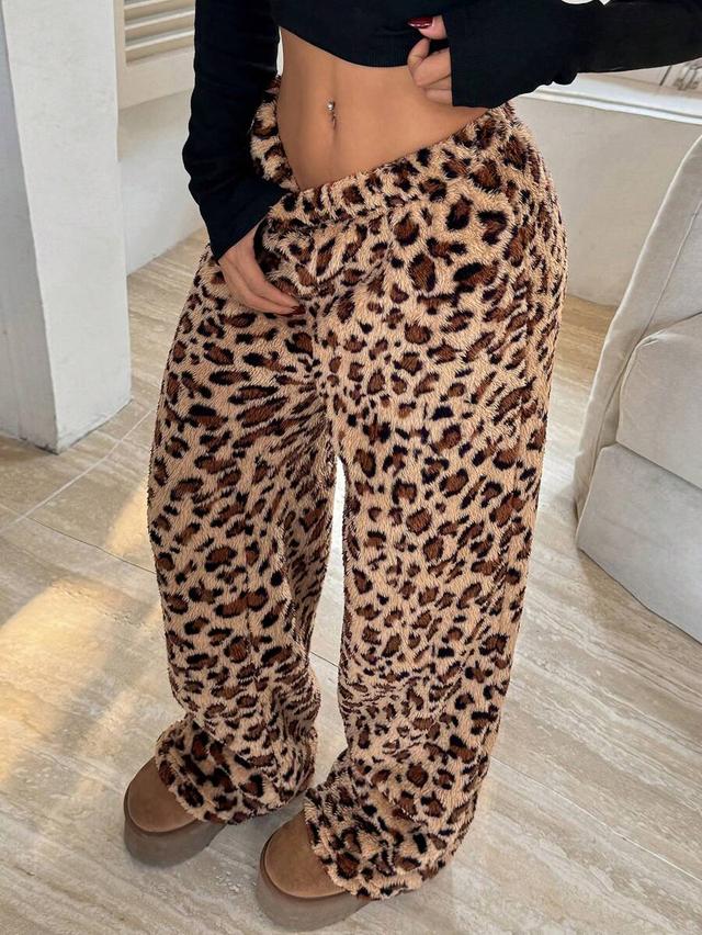 leopard print fluffy loose lounge pants