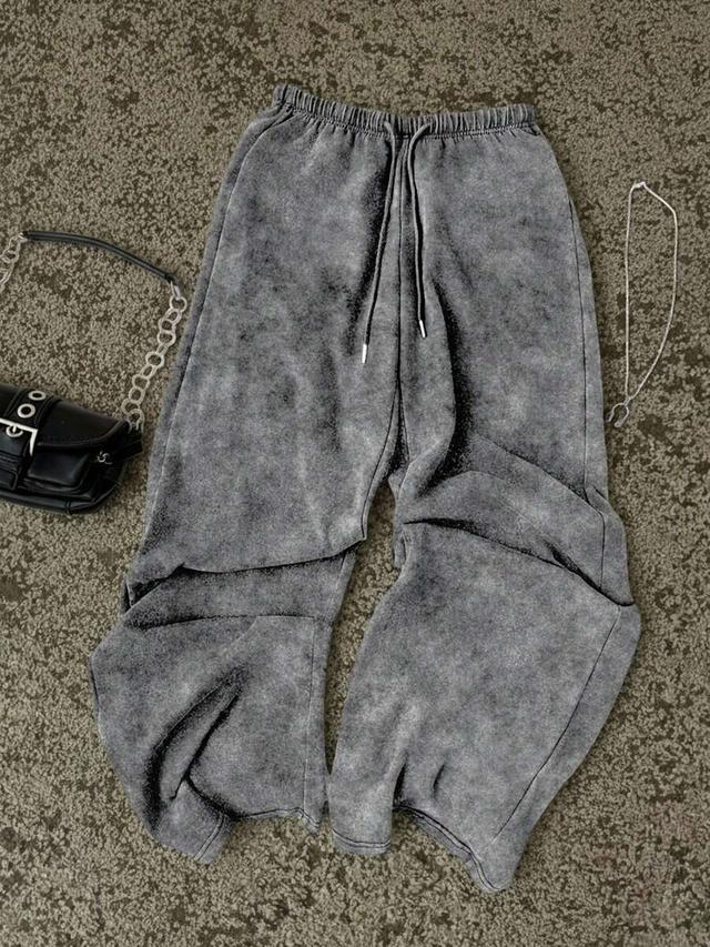 light grey washed effect straight-leg sweatpants