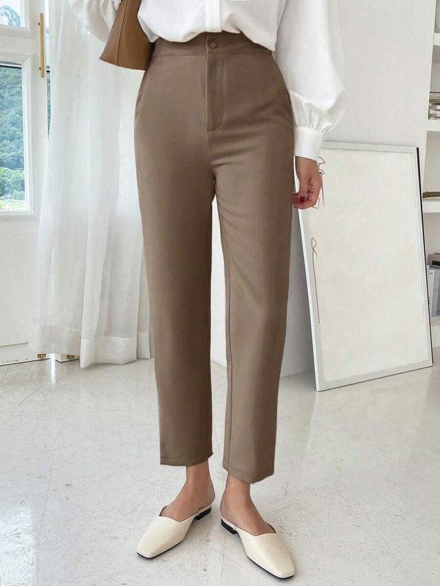 dazy solid color tapered regular business casual trousers