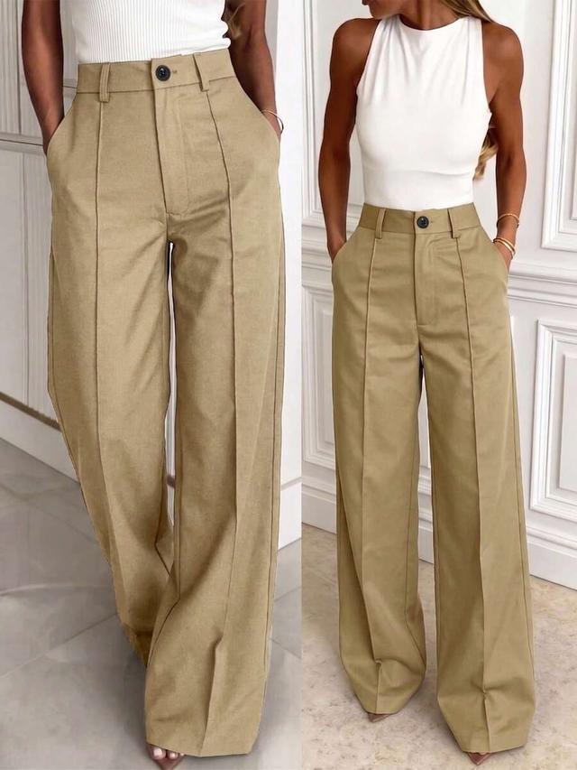 solid color waist-cinching straight leg suit trousers