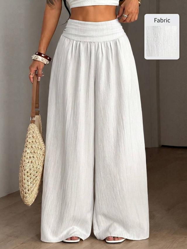 white textured loose wide leg vacation pants