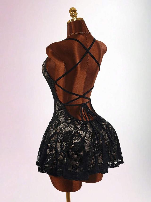 black lace insert hem mini dress