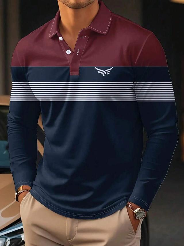 men's blue striped 3d digital print long sleeve shirt