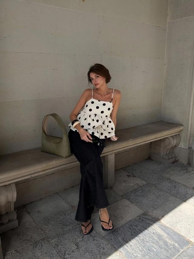 polka dot print double layer ruffle hem camisole