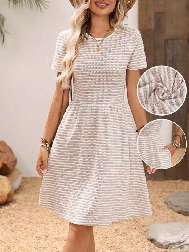 striped textured cotton blend fit and flare dress