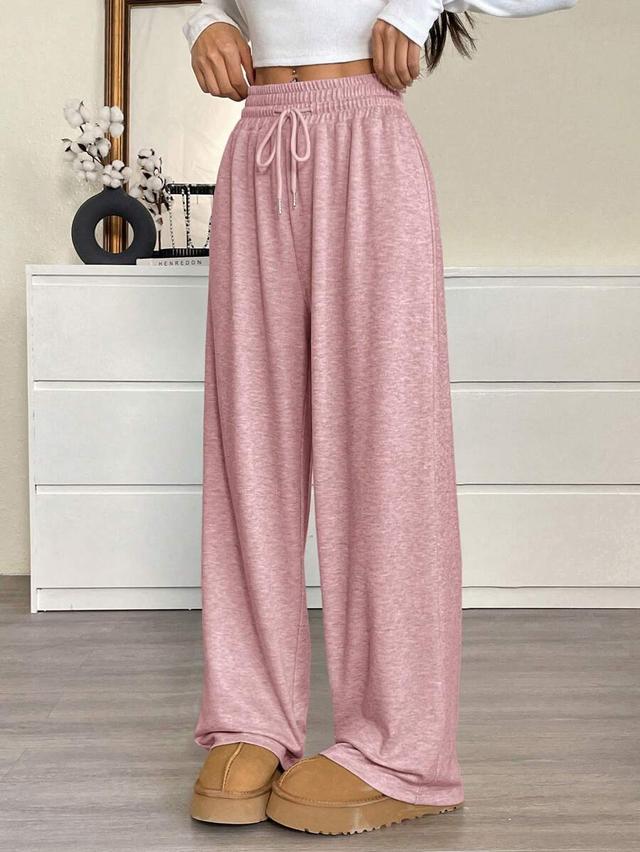 pink heathered drawstring waist wide leg sweatpants