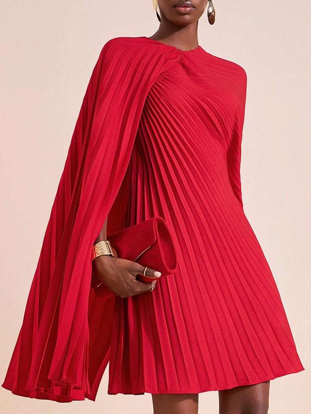 red pleated cape-style short party dress