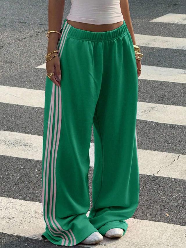 olive green knit wide leg sweatpants with side stripes