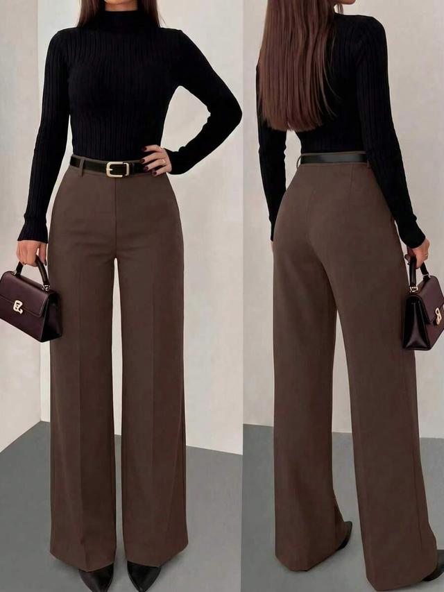brown straight leg long trousers