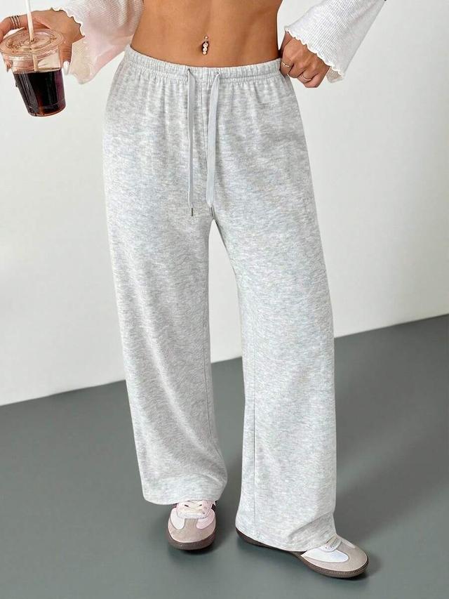 grey drawstring waist soft knit wide leg sweatpants