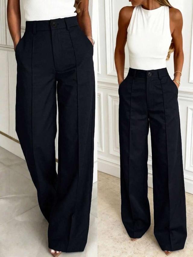 solid black waist-cinching woven trousers