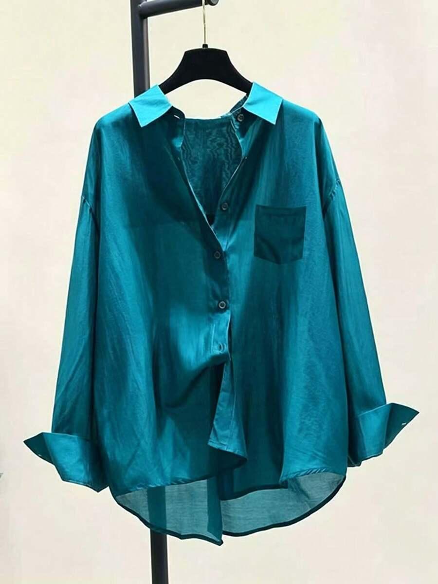 teal minimalist elegant long sleeve sun-protective blouse
