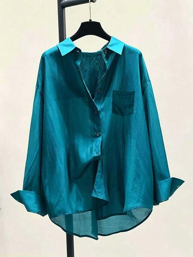teal minimalist elegant long sleeve sun-protective blouse