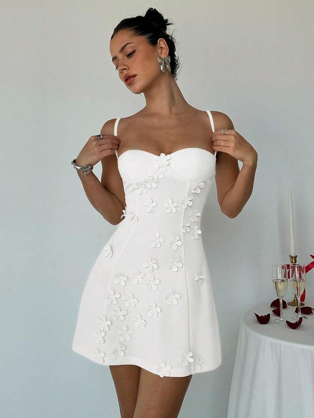 white camisole dress with 3d floral applique
