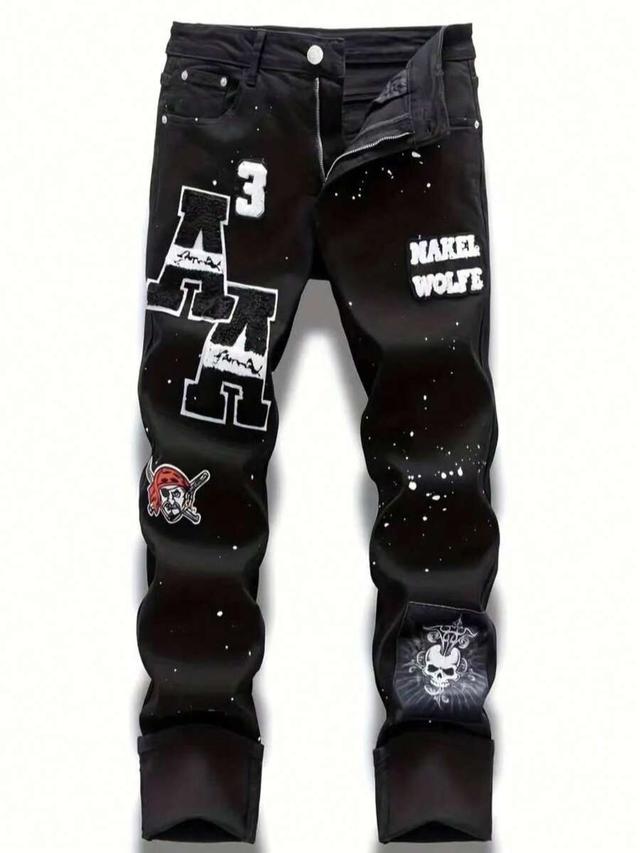 y2k street style black gradient multi-patch slim jeans