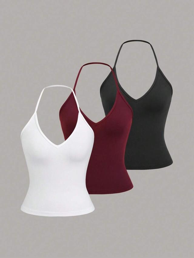 black halter neck backless cotton tank top